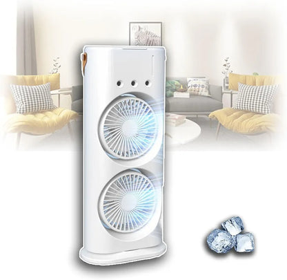 Double-Ended Spray Water Mist Fan – Dual Fan Cooling with 90° Rotation, RGB Lights, and Strong Brushless Motor – USB Powered Desktop Air Cooler | 16 Inches