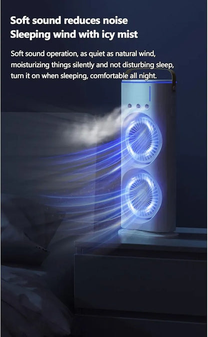 Double-Ended Spray Water Mist Fan – Dual Fan Cooling with 90° Rotation, RGB Lights, and Strong Brushless Motor – USB Powered Desktop Air Cooler | 16 Inches