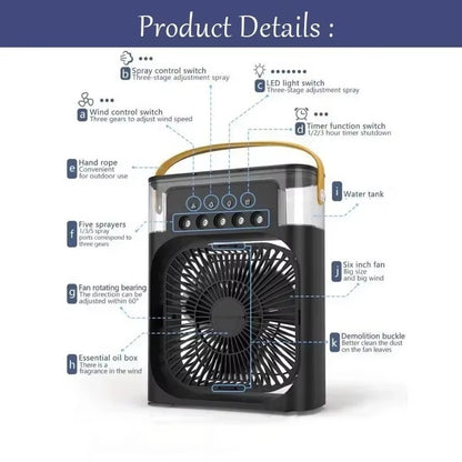 Next Nova Imported 10" Portable Air Cooler Fan – 3-in-1 Mini AC Desktop Humidifier 7-Color LED